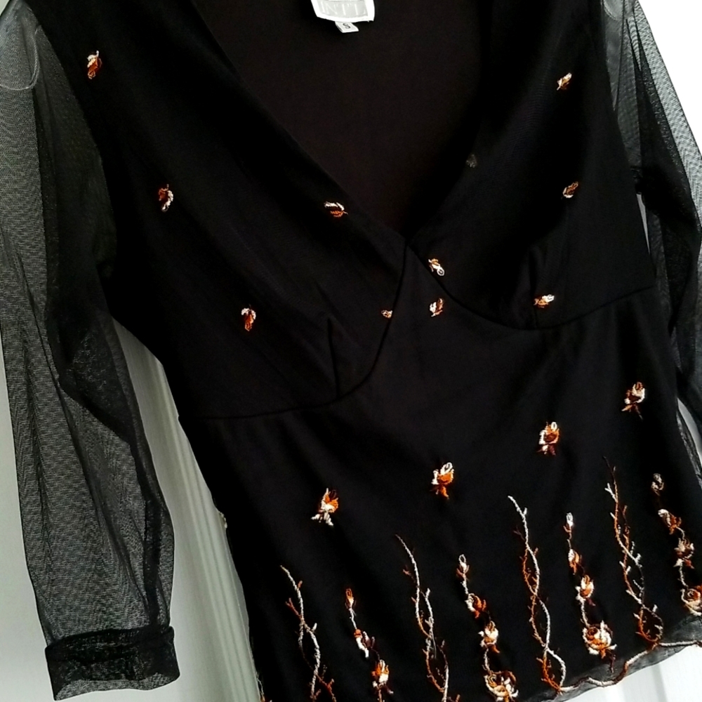 Sheer Fully Lined S Embroidered Top Blouse